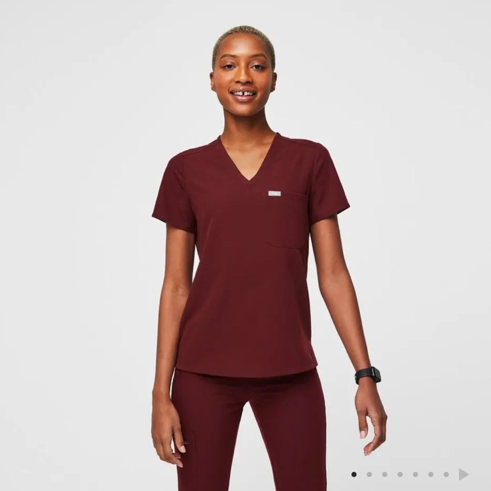 Figs Burgundy Scrub top and Zamora jogger
